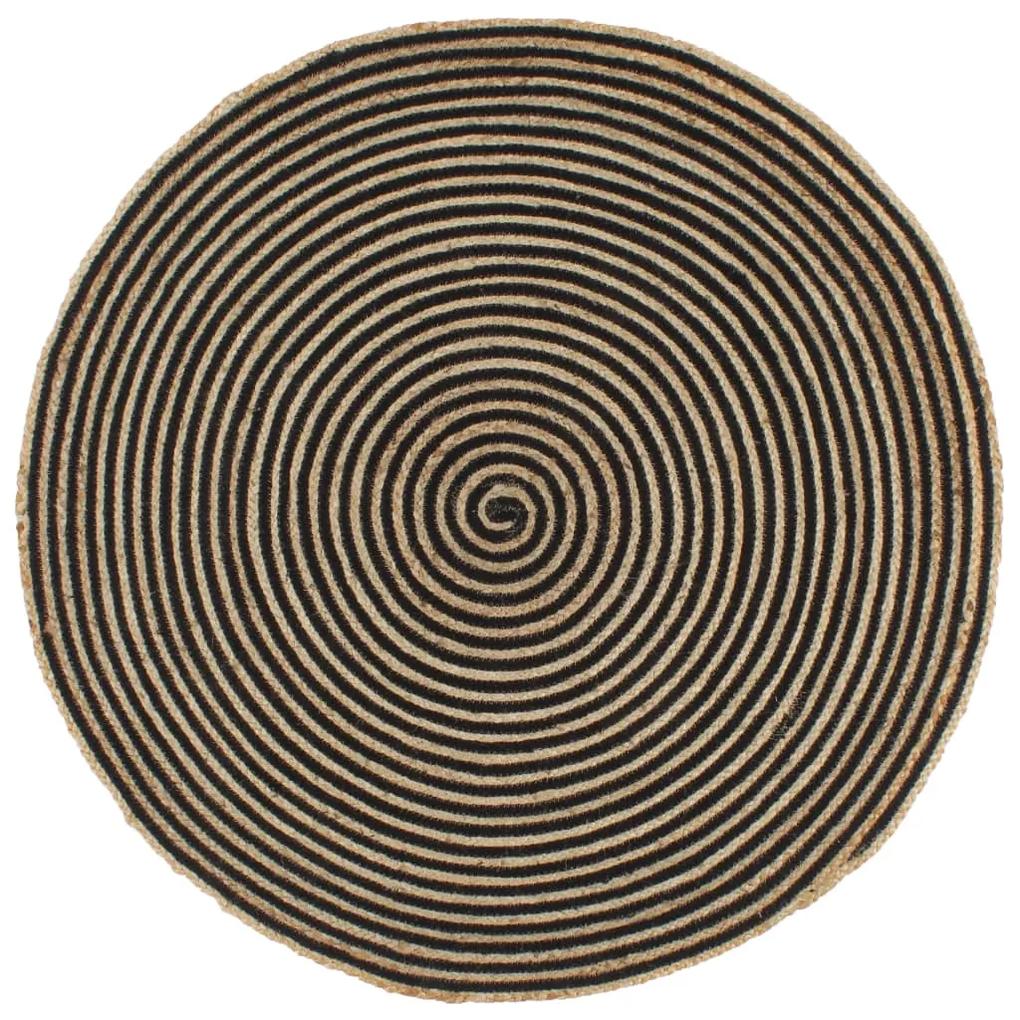 Covor lucrat manual cu model spiralat, negru, 90 cm, iuta Negru, 90 cm