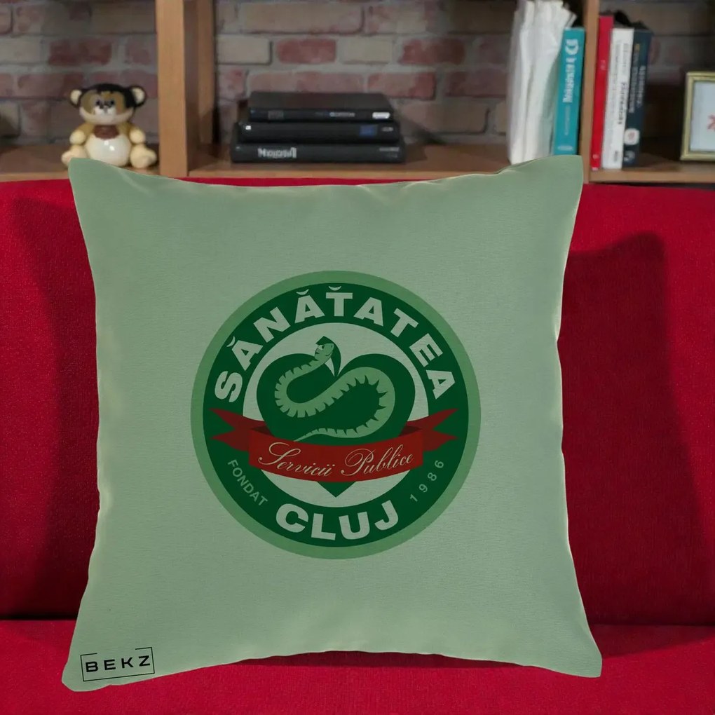 Perna Personalizata Sanatatea Cluj Servicii Publice 1986, 40x40 cm, Verde, Husa Detasabila, Perna Inclusa, BEKZ®