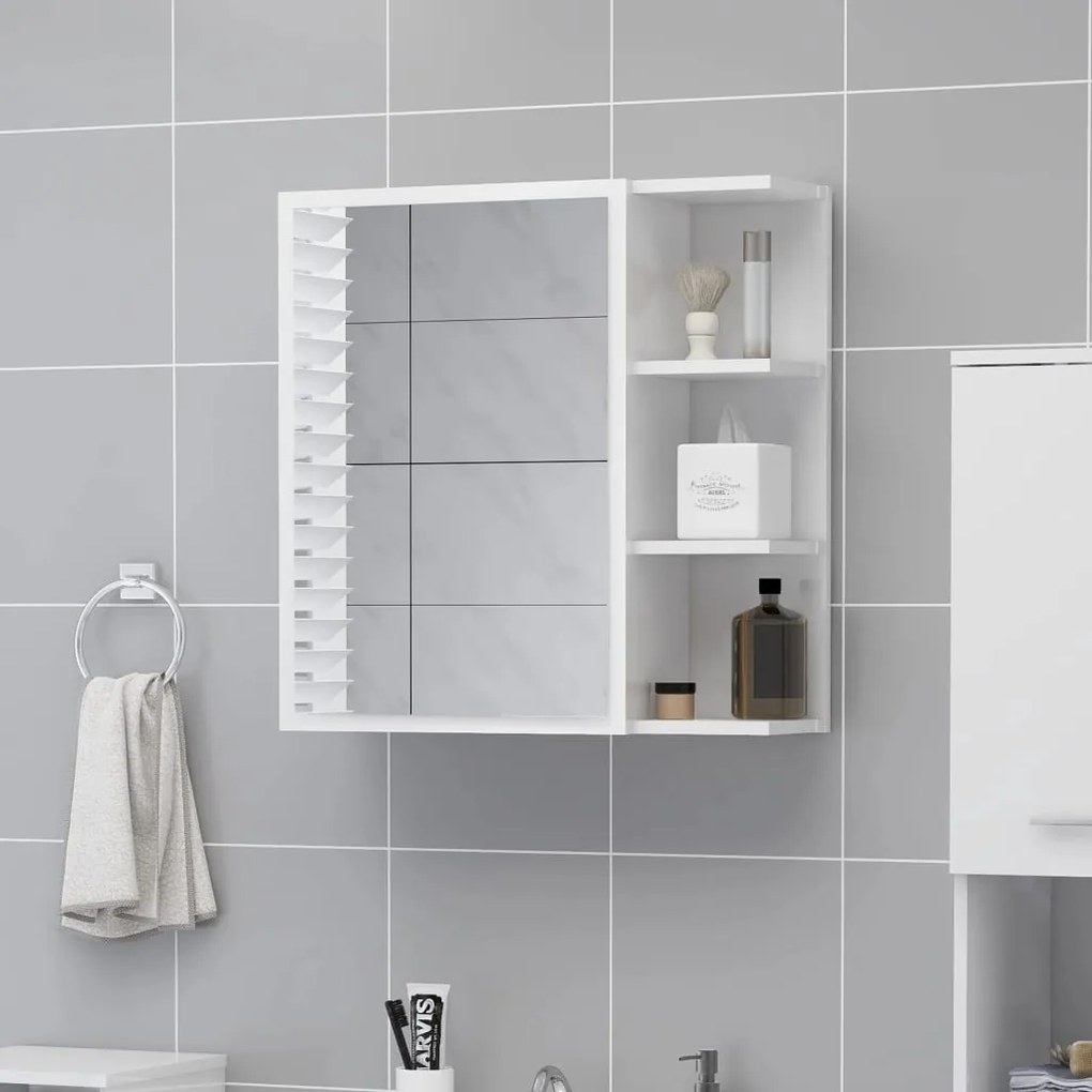 803314 vidaXL Dulap de baie cu oglindă, alb extralucios, 62,5x20,5x64 cm