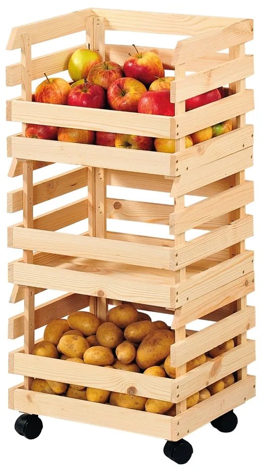 Kesper 69581 Raft pentru fructe și legume cu roți,pin,  80 x 37 x 30 cm