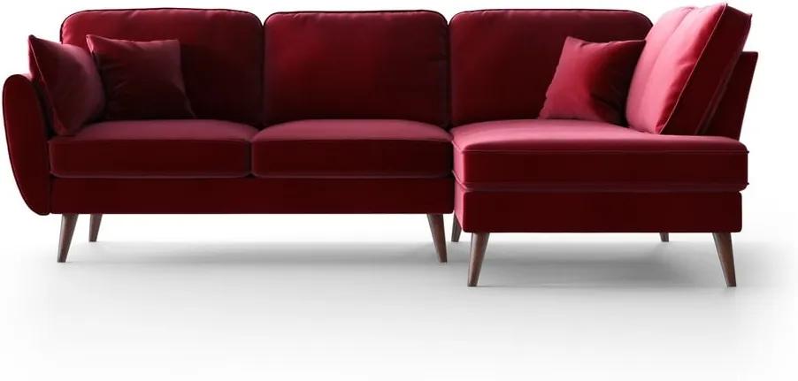 Colțar din catifea cu șezlong pe partea dreaptă, My Pop Design Auteuil, roșu