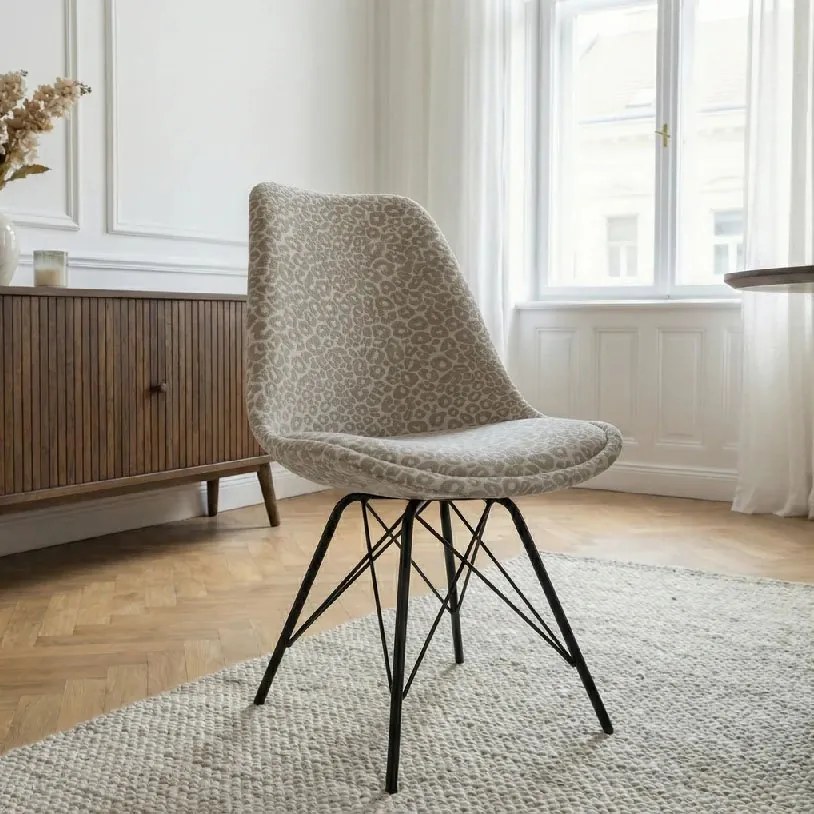 Set 4 scaune moderne Scandinavia imprimeu leopard bej-gri