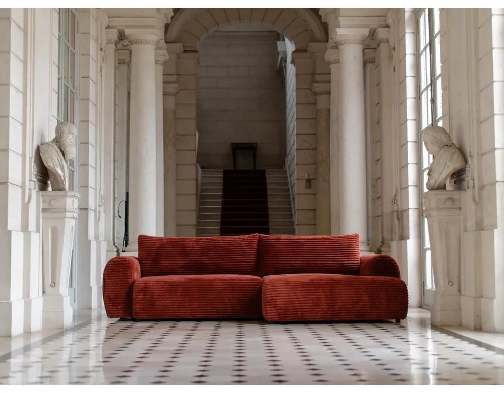 Colțar cărămiziu extensibil cu tapițerie din catifea reiată (cu colț pe partea dreaptă) Lucien – Bobochic Paris