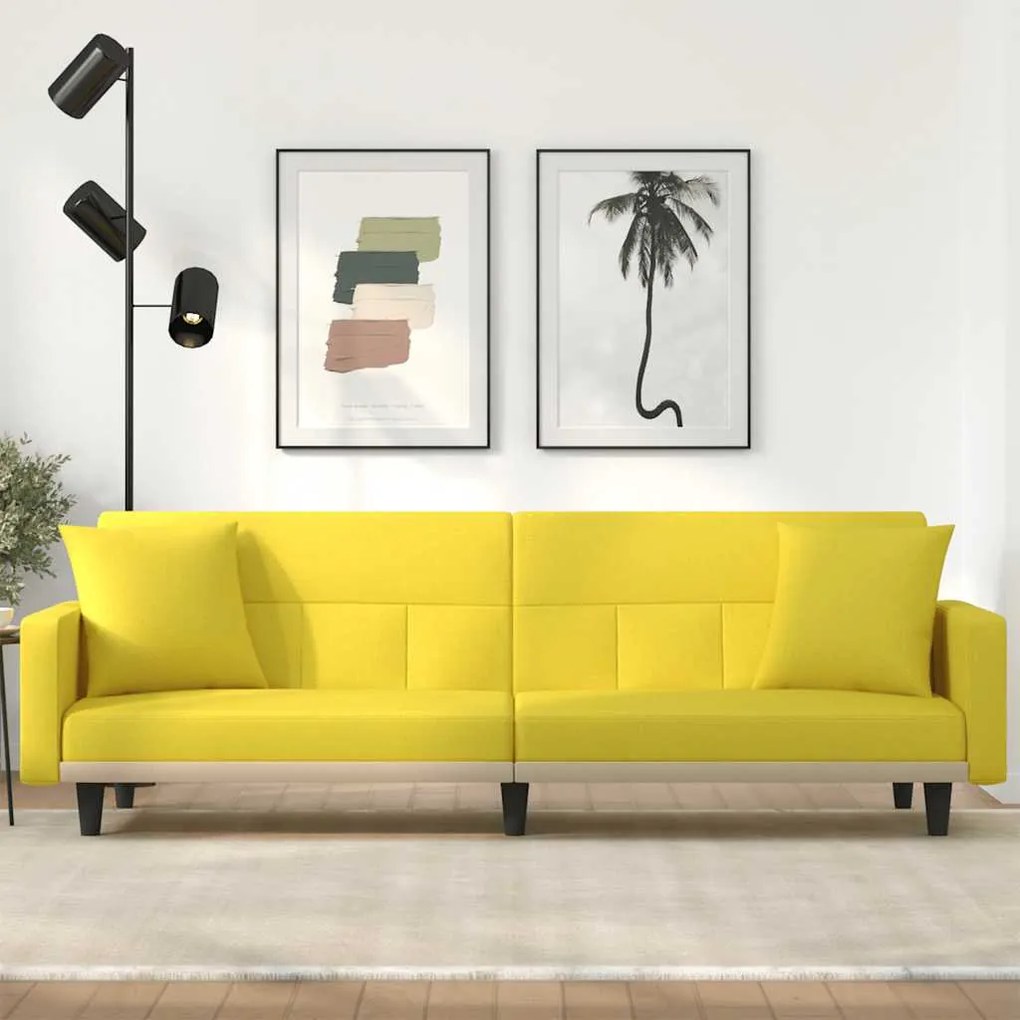 vidaXL Canapea extensibilă, cu perne, galben deschis, textil