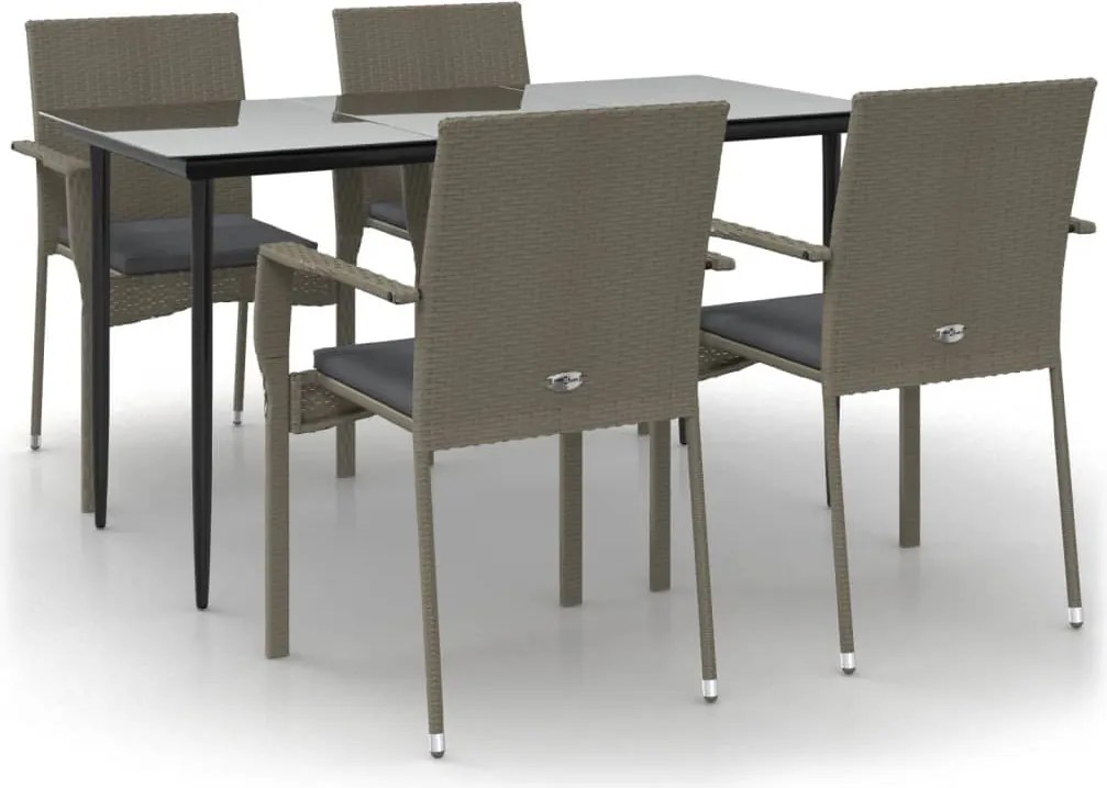 vidaXL Set mobilier grădină cu perne, 5 piese, negru și gri, poliratan
