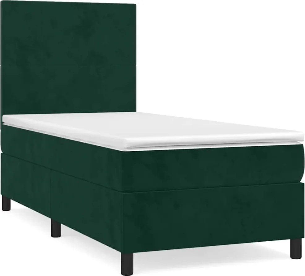 vidaXL Pat box spring cu saltea, verde închis, 80x200 cm, catifea