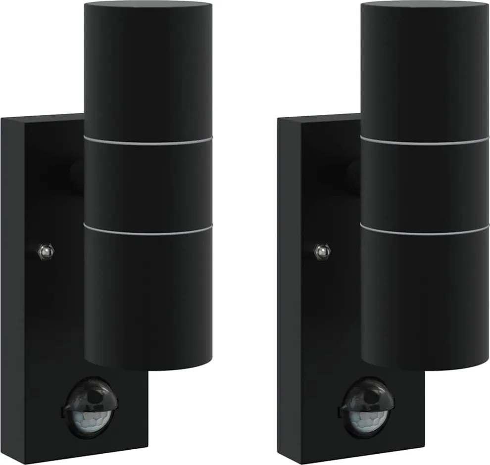 vidaXL Lumină de perete pentru exterior 2 pcs Negru 7 x 10 x 22 cm