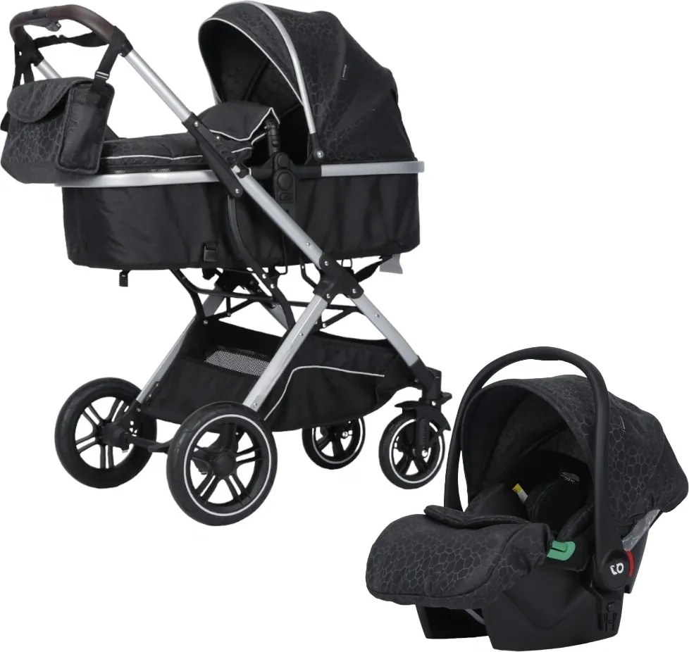 Carucior nou nascuti 3 in 1 NOVOKIDS™ H3100 series, Cu geanta bebe, Cadru Aluminiu, Amortizoare, Roti din cauciuc plin AVE, Landou, Scoica auto,