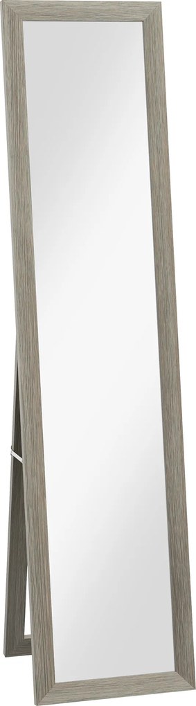 HOMCOM Oglindă cu Ramă din MDF cu Picioare și Cârlige pentru Utilizare pe Perete sau Mobilă, 37x40x155 cm, Gri | Aosom Romania