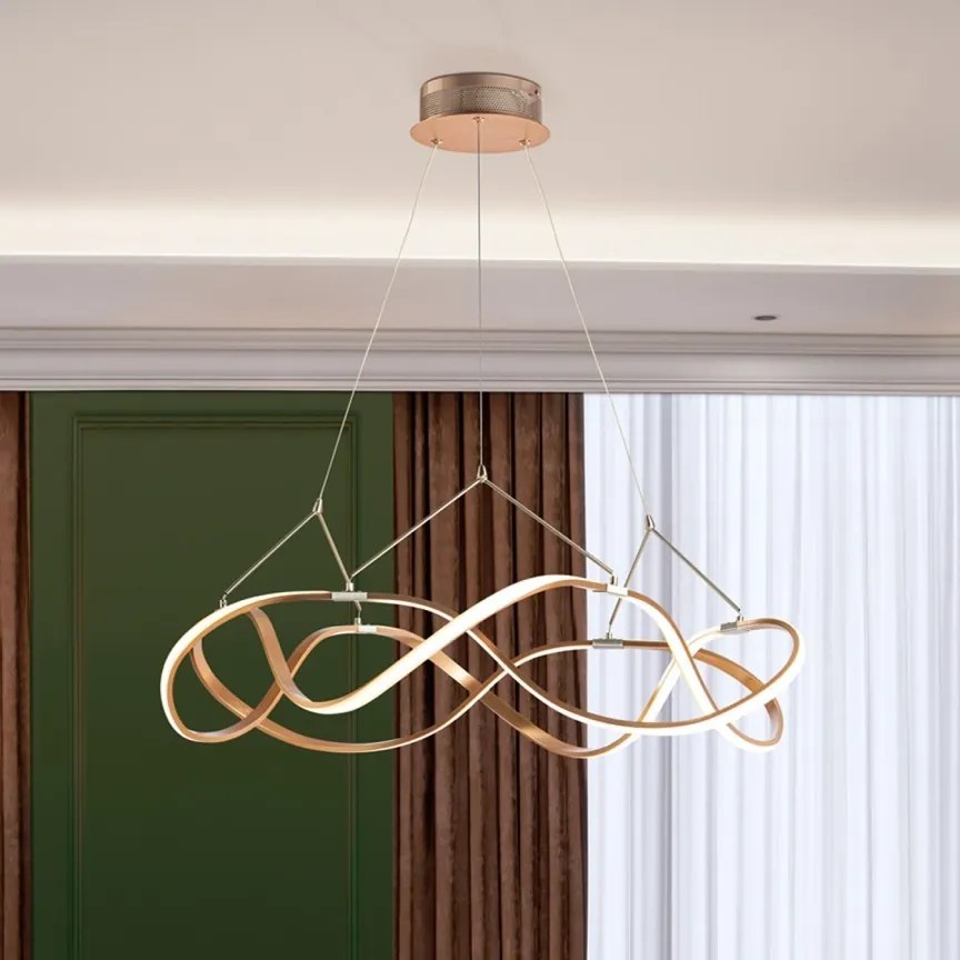 Lustra LED design ultra-modern, dimabila cu telecomanda, Molly auriu roze 80cm