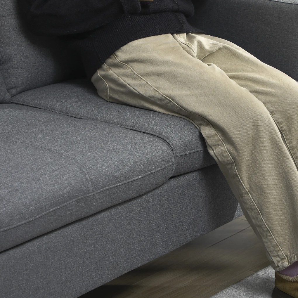 HOMCOM Canapea cu 2 locuri contemporană picioare metal negre țesătură aspect de in gri închis | Aosom Romania