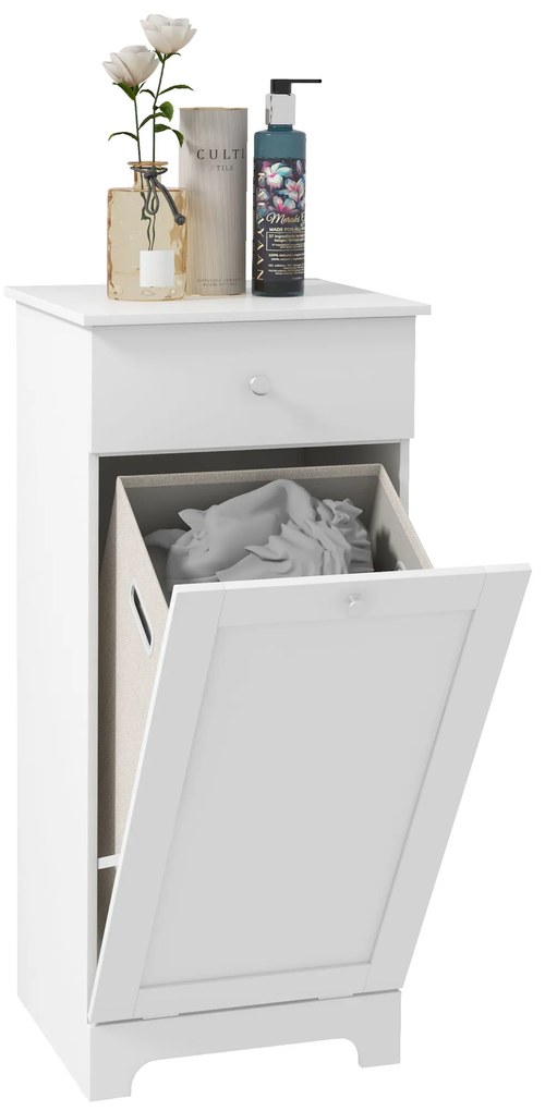 HOMCOM Mobilier de baie cu coș pentru rufe, mobilier de depozitare cu sertar - 40L x 40l x 90,5Î cm - alb | Aosom Romania