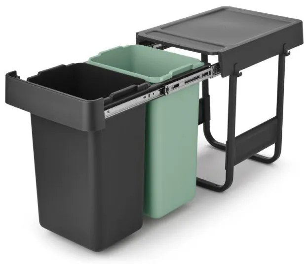 Cos de gunoi colectare selectiva Brabantia Sort&Go 1008862, 2x15 L, Montaj intern cu cadru telescopic, Gri/verde