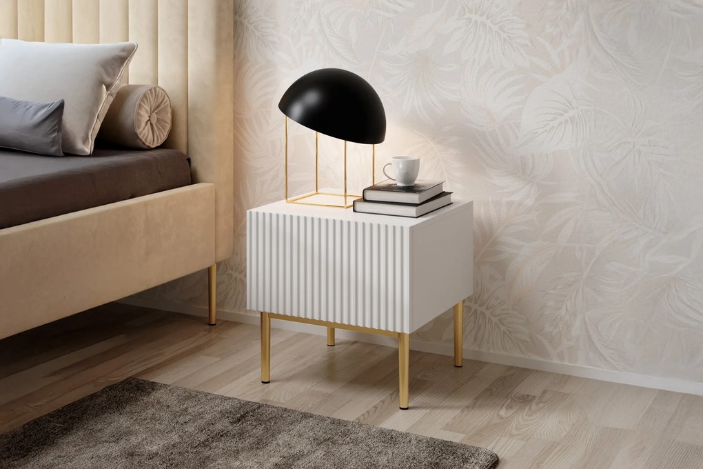 Set noptiere Nicole 2 buc. - albe mat / picioare aurii