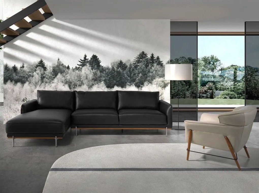 Coltar LUX 5 locuri design italian cu sezlong stanga Cowhide black