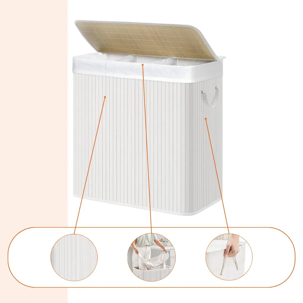 Coș de rufe de bambus DORA, 150L, alb Jurhan