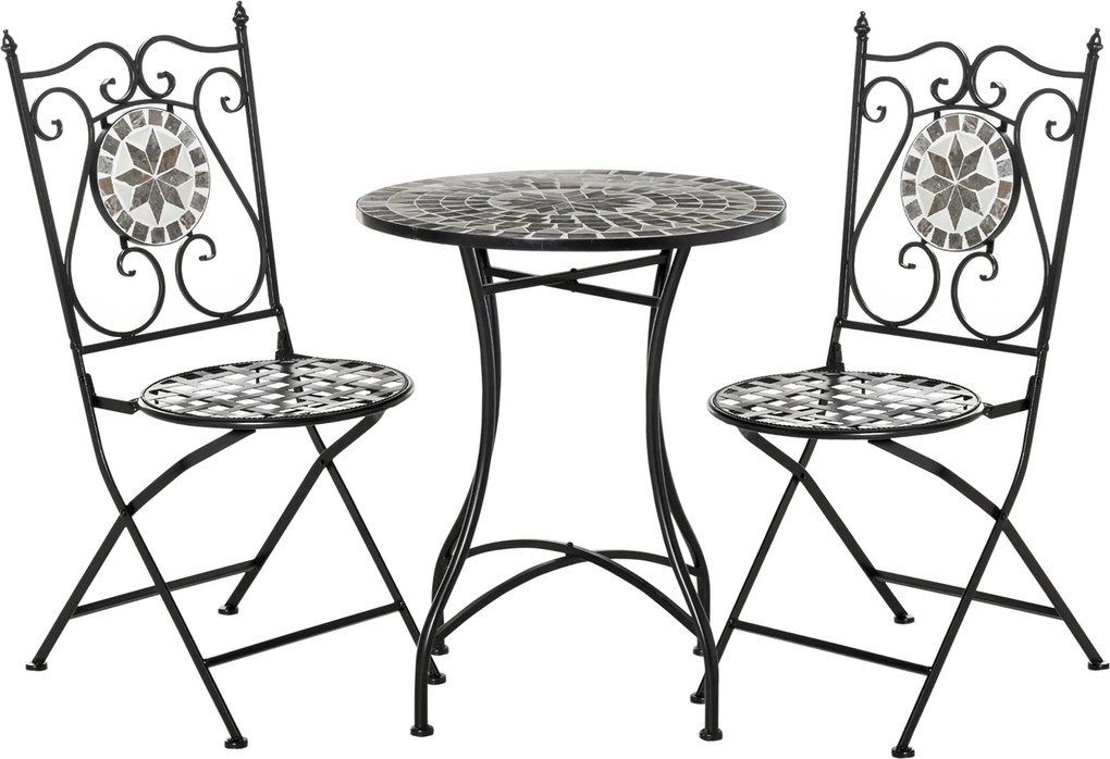 Outsunny Set grădină pentru 2 persoane Set mobilier balcon Masă mozaic+scaune pliabile Metal Placă ceramică Multicolor | Aosom Romania