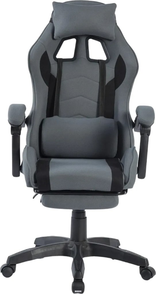 RESIGILAT- Scaun gaming, masaj în perna lombară, suport picioare, textil, Gri