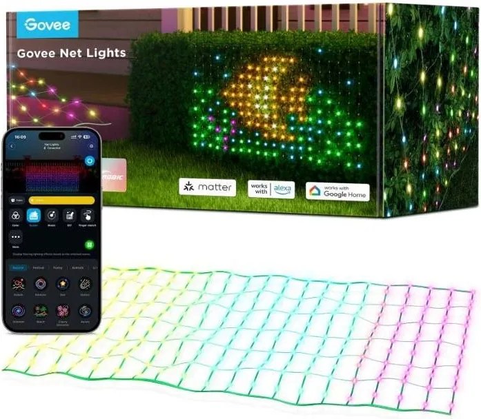 Govee - LED RGBIC Plasă luminoasă pentru exterior 143x85cm Wi-Fi Matter IP65