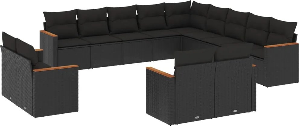 vidaXL Set mobilier de grădină cu perne, 13 piese, negru, poliratan