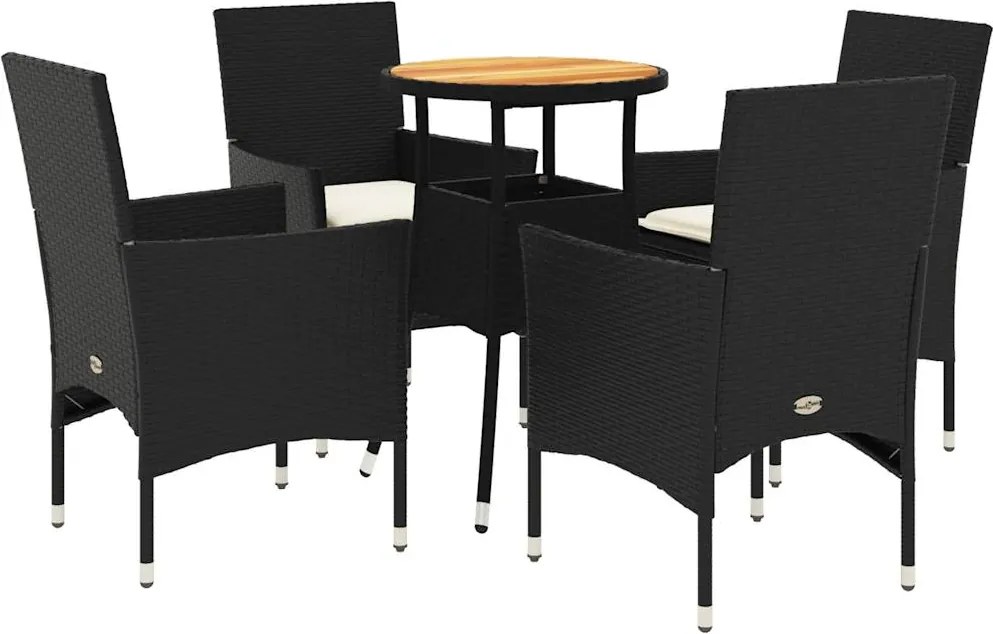 vidaXL Set mobilier grădină perne 5 piese negru poliratan/lemn acacia