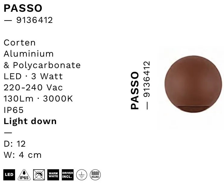 Aplica exterior cu iluminat jos LED IP65 PASSO corten