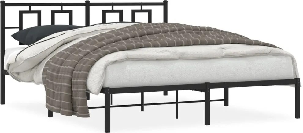 vidaXL Cadru de pat metalic cu tăblie, negru, 150x200 cm