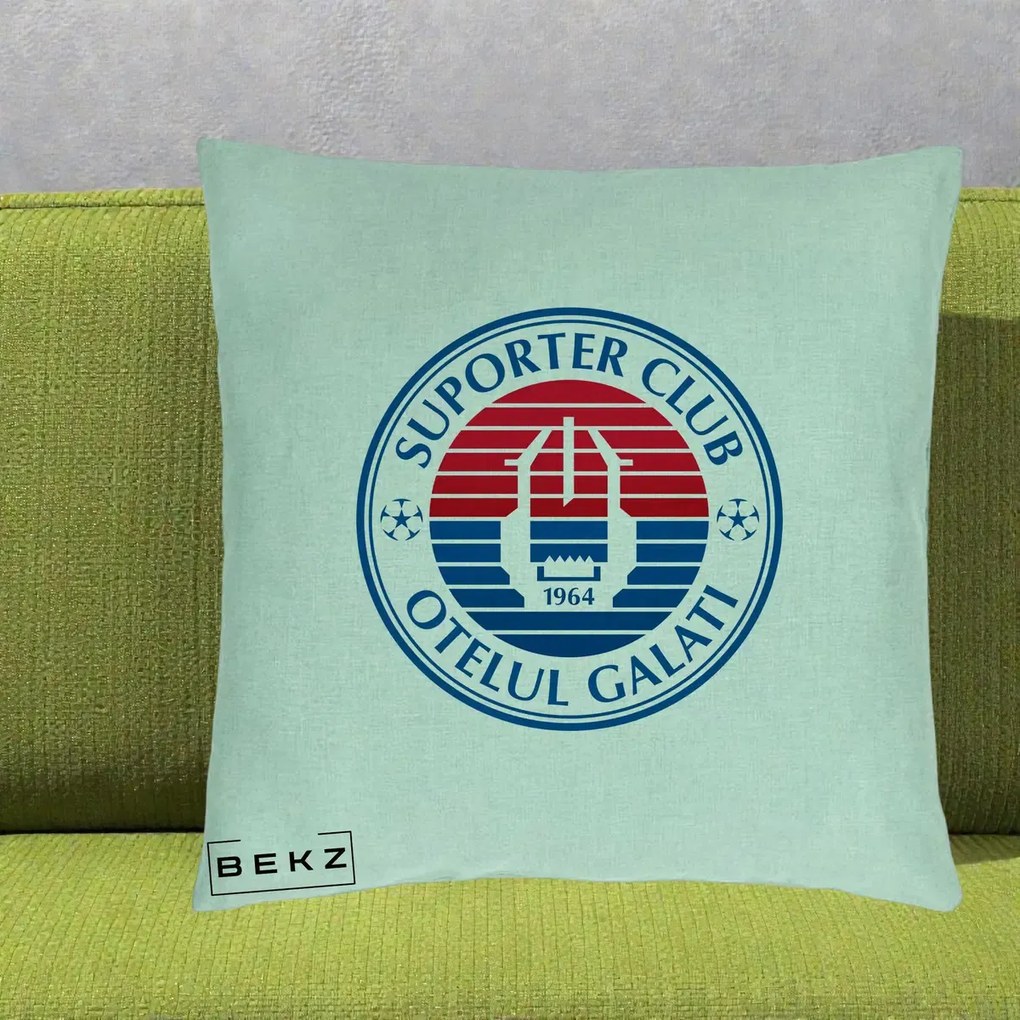Perna Personalizata Otelul Galati Suporter Club 1964, 40x40 cm, Verde Menta, Husa Detasabila, Perna Inclusa, BEKZ®