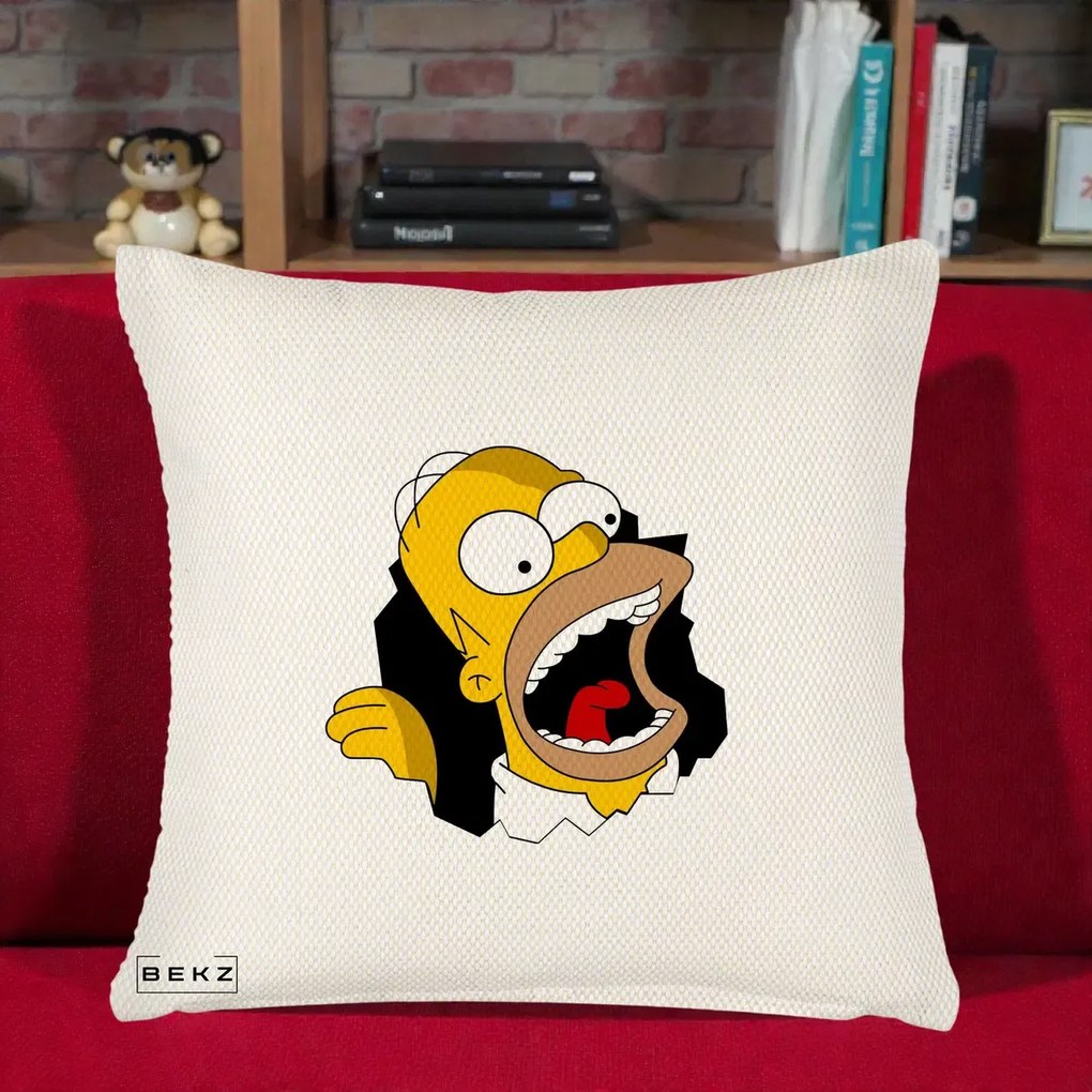 Perna Personalizata Homer Simpson Surpriza, 40x40 cm, Crem Reliefat, Husa Detasabila, Perna Inclusa, BEKZ®