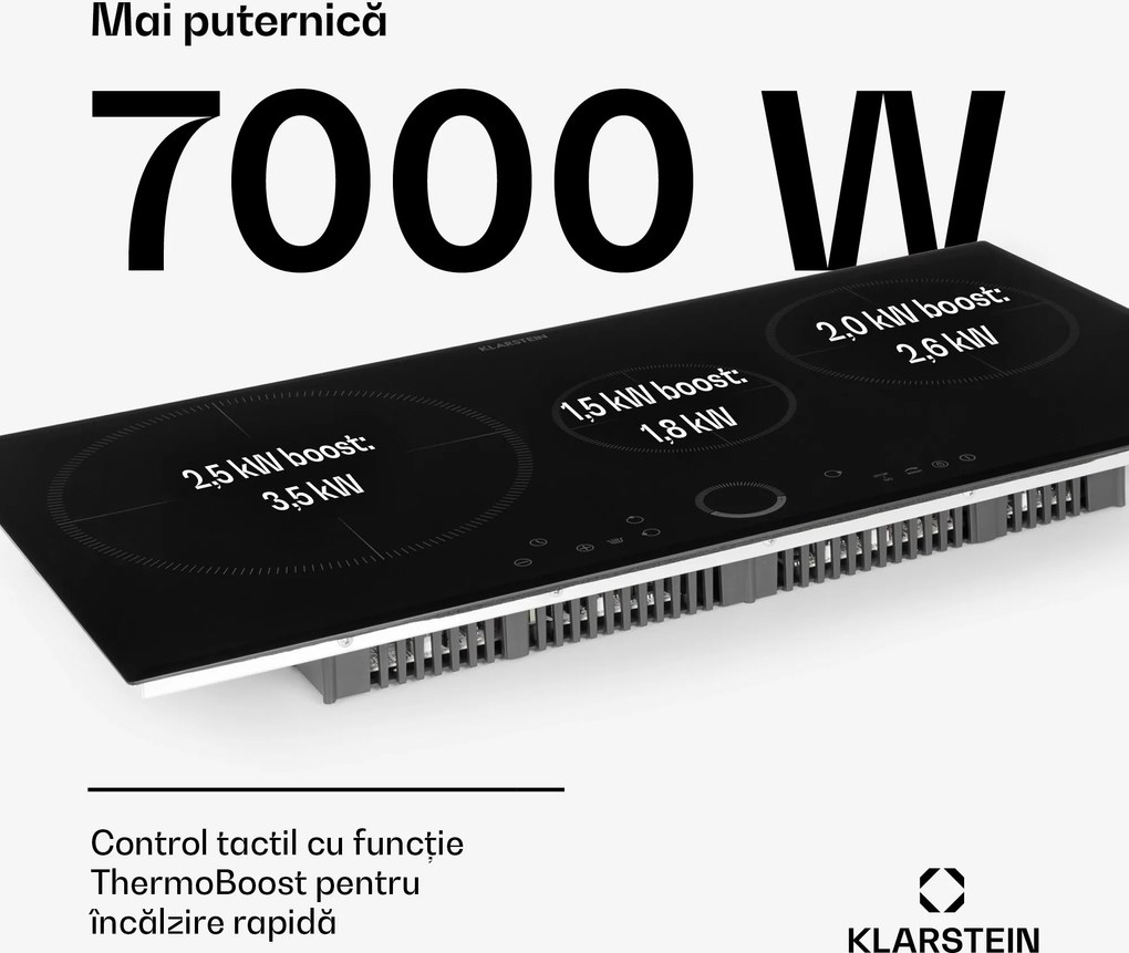 Klarstein Delicatessa 80, plită încorporată, cu inducție, 3 zone, 7400 W, sticlă-ceramică