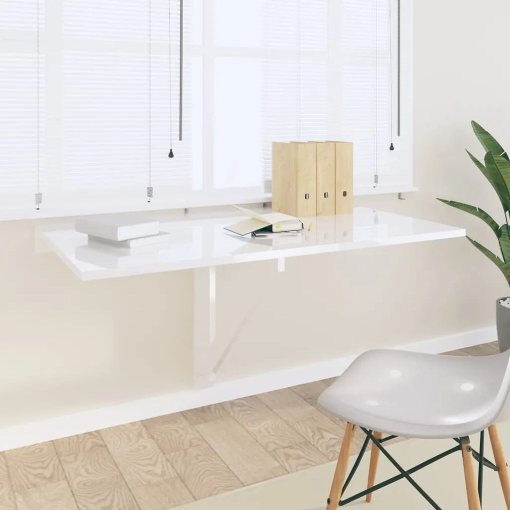 vidaXL Masă perete pliantă alb extralucios 100x60x56 cm lemn compozit