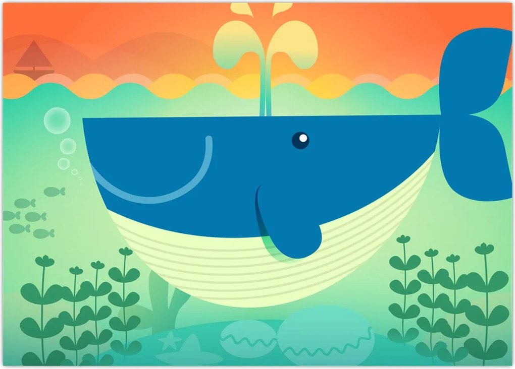 Tablou - Balenă veselă în mare (70x50 cm)