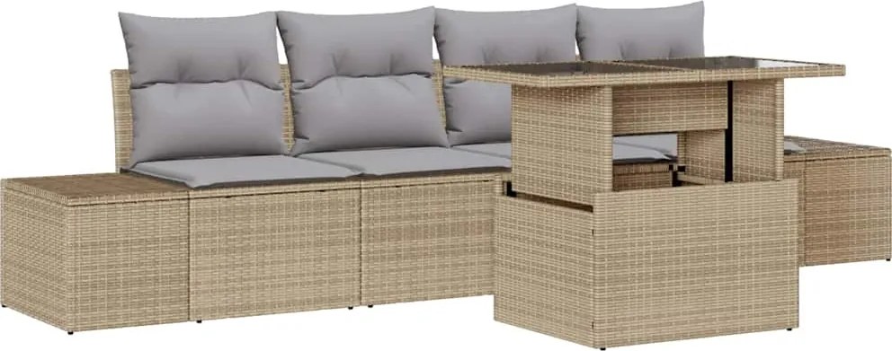 vidaXL Set de canapea cu pernă 5 pcs Beige și gri deschis poliratan