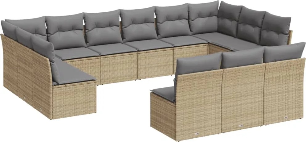 vidaXL Set canapele de grădină, 13 piese, cu perne, bej, poliratan