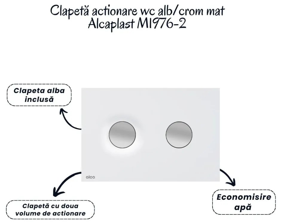 Set vas wc suspendat cu capac Fluminia Paris, rezervor si clapeta alb crom mat Alcaplast M1976-2