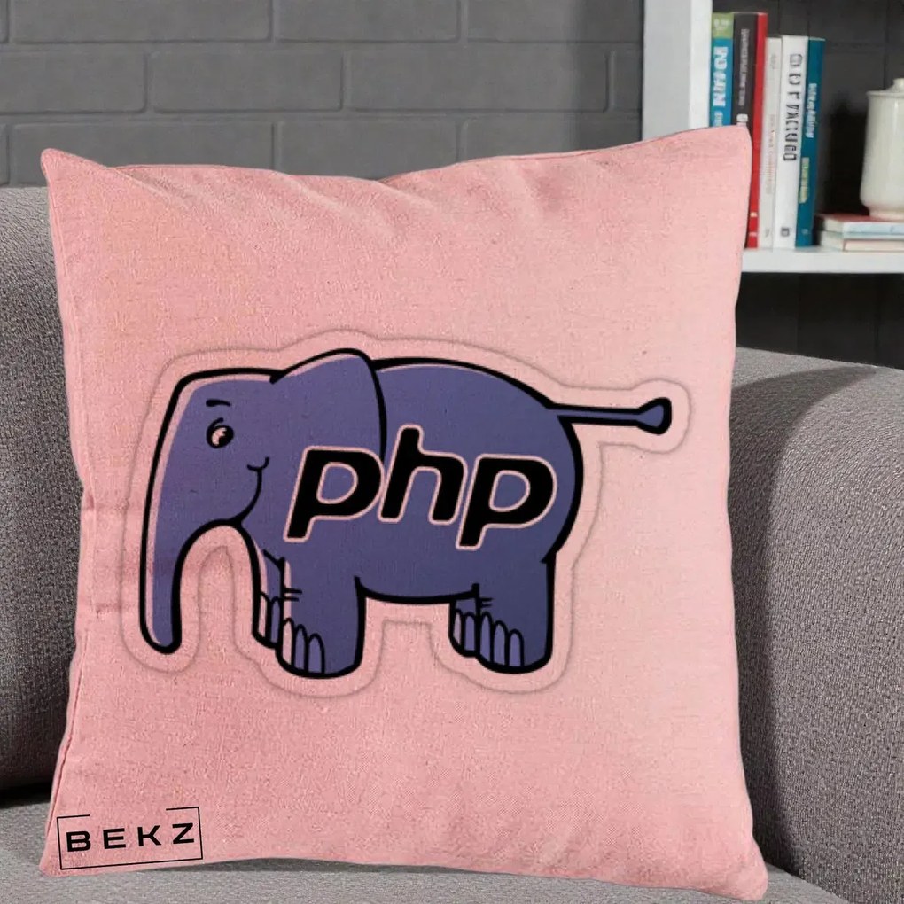 Perna Personalizata PHP Elephant, 40x40 cm, Roz, Husa Detasabila, Perna Inclusa, BEKZ®
