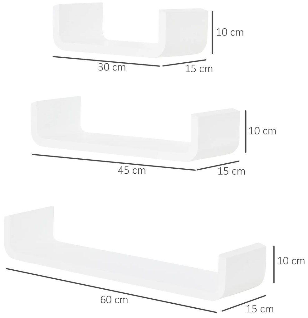 Rafturi de Perete, Set 3 Rafturi de Perete, 60x15x10 cm, Alb | Aosom Romania