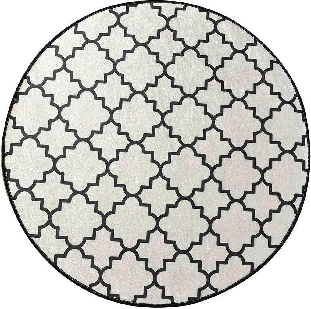 Covoras baie KUPA, 140x140 cm, forma rotunda, poliester, crem/negru