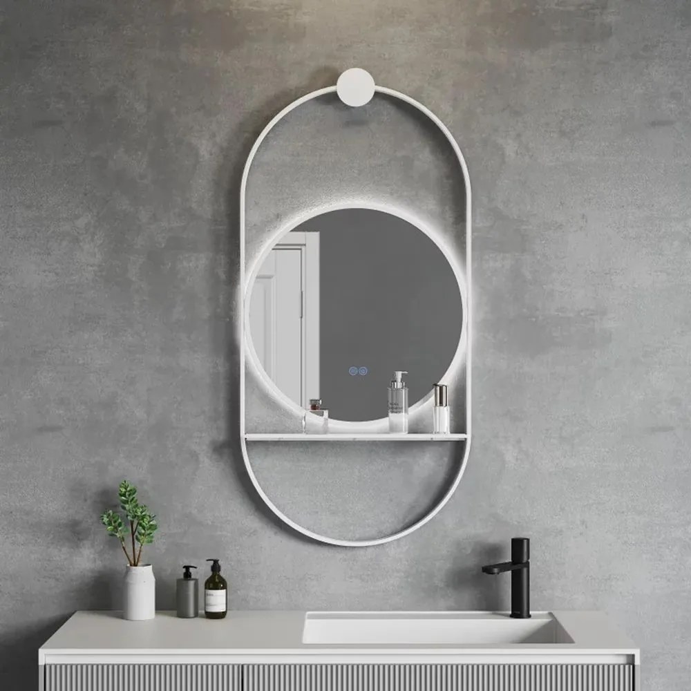 Oglinda cu iluminare si dezaburire Inter Ceramic Savona cu rama alba 60x124 cm