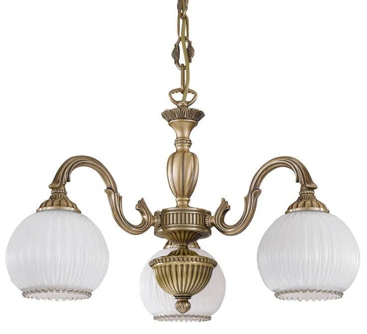 Candelabru cu 3 brate clasic design italian din alama, sticla 9200 RA-L. 9200/3
