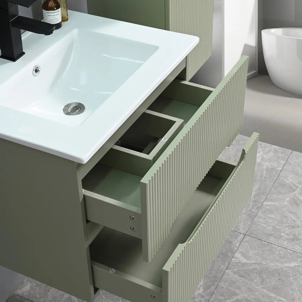 Trent mobilier de baie 60 cm ceramică chiuvetă (2 sertare) cu oglindă 60x80 cm verde