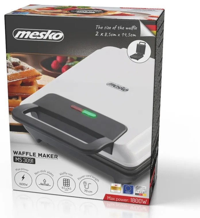 Mesko MS 3091, 1800W, Acoperire antiaderentă, 2 plăci, Picioare antiderapante, alb
