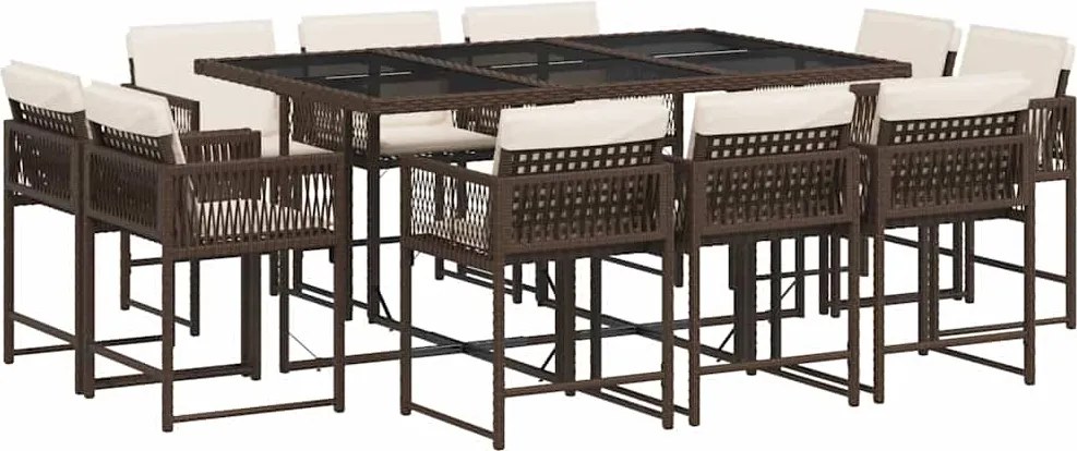 vidaXL Set mobilier de grădină cu perne, 11 piese, maro, poliratan