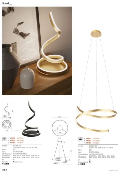 Redo 01-4014 - Lustra LED dimabilă suspendată pe cablu SCROLL LED/38W/230V, auriu