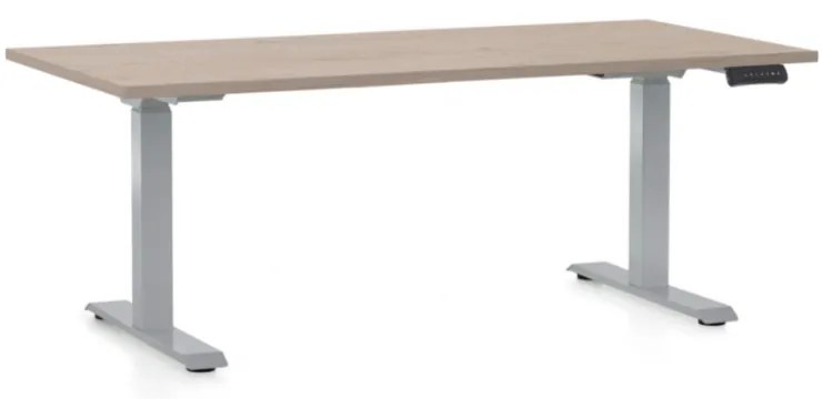 Masa inaltime reglabila OfficeTech D, 160 x 80 cm, bază gri, stejar