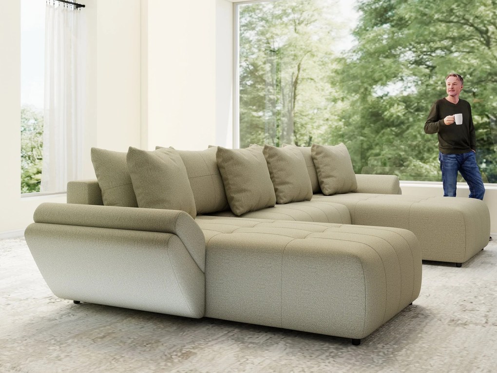 Colțar extensibil dumonde cu ladă de depozitare si sezut confortabil din spuma high-density, Berlin U Enjoy Camel 380x180 cm