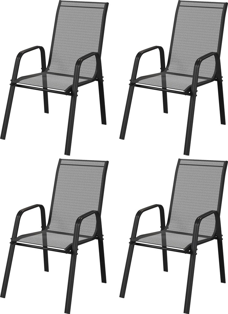 Outsunny Set 6 Piese Scaune de Gradina cu Cotiere, Scaune de Exterior Stivuibile din Metal si Tesatura Respirabila, Maro | Aosom Romania