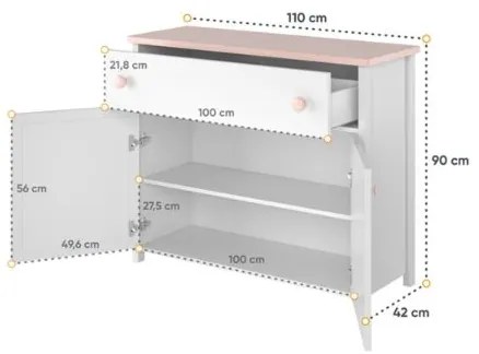 Comoda cu 2 usi si 1 sertar alb Star