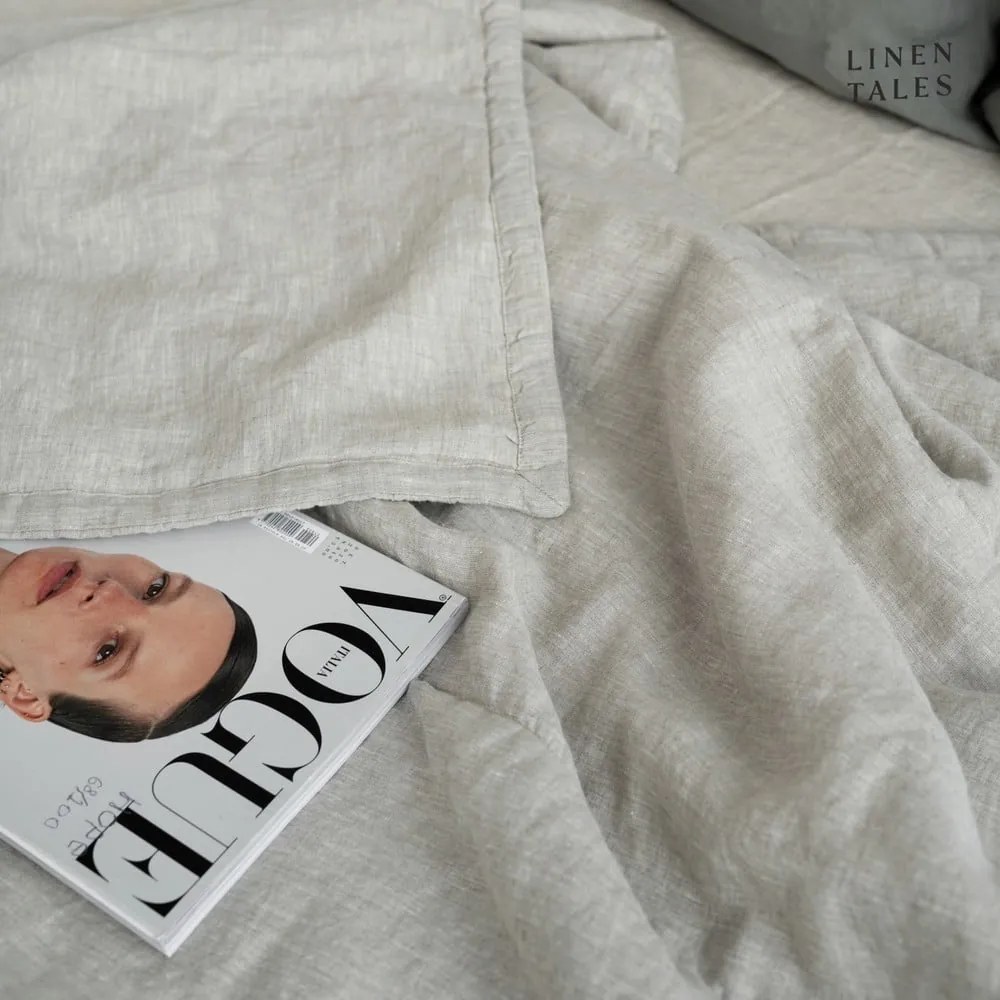 Cuvertură în culoare naturală matlasată din in 220x230 cm Melange – Linen Tales