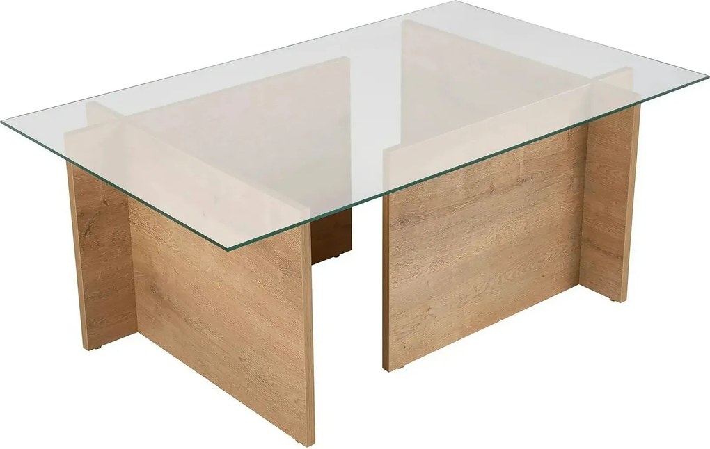 Masuta cafea VETRINO, stejar miere/transparent, sticla/PAL, 105x65x40